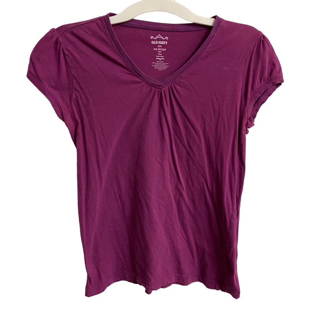 Old Navy T Shirt  Girls Size xxlg Magenta V Neck  100% Cotton Plus Basic Capsule